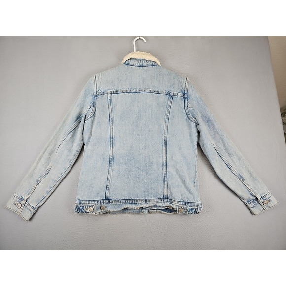 Old Navy Denim Trucker Jacket Women's Size Medium Blue Sherpa Lined Jean Coat - Picture 7 of 9
